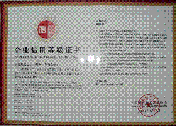 AAA级企业信用证书通知